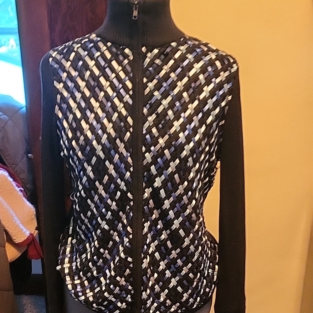 Ribbon-knit Full-zip Sweater